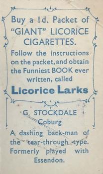 1933 Giant Brand Australian Licorice League and Association Footballers #NNO Greg Stockdale Back